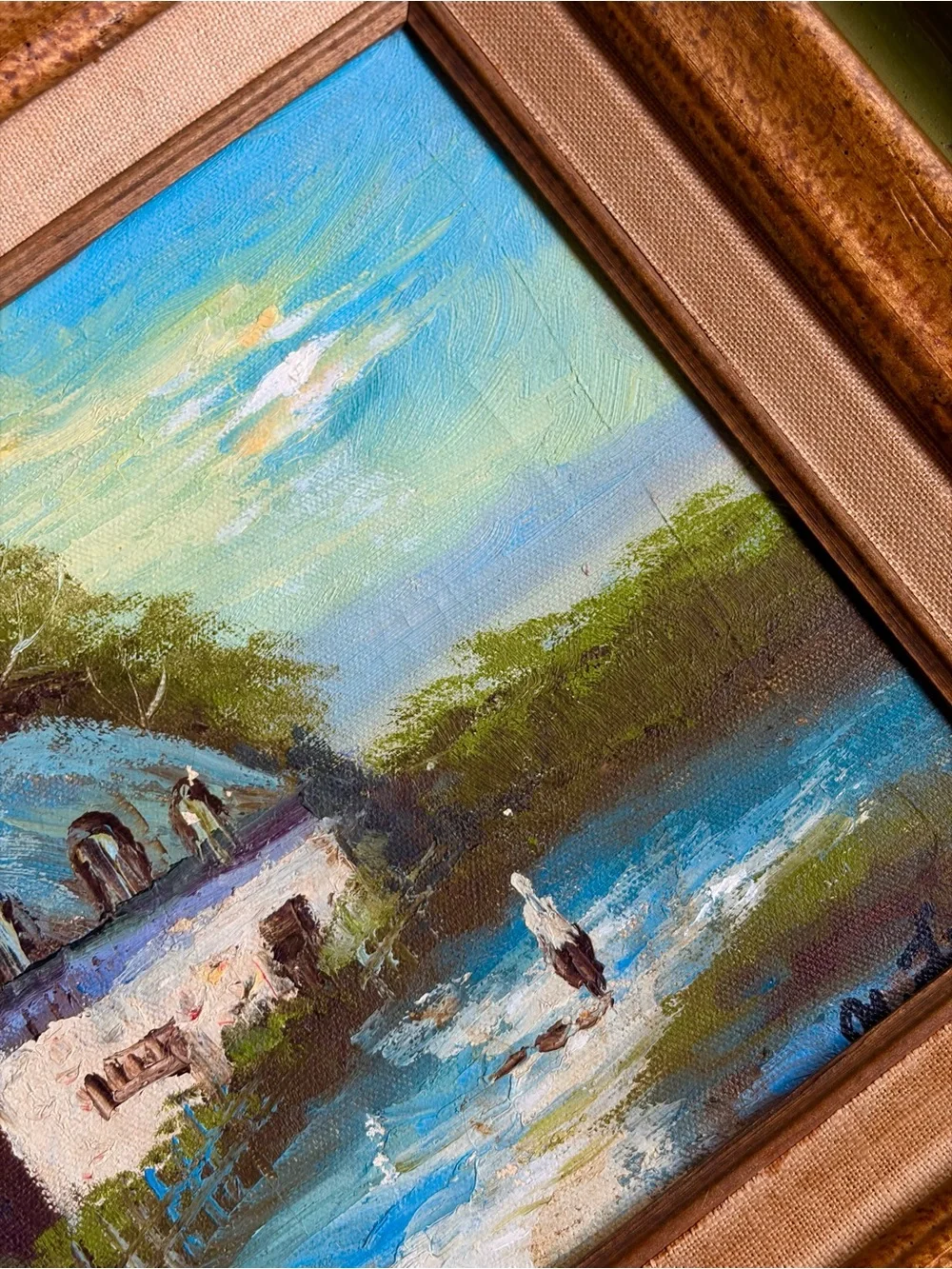 🏡🛶✨ Vintage Mid-Century Cottage Oil Painting ✨🛶🏡